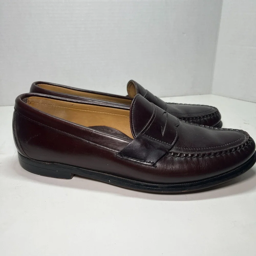 SEBAGO Penny Loafers Shoes Men's 10 Burgundy Leather Hand-Sewn Made in USA EUC